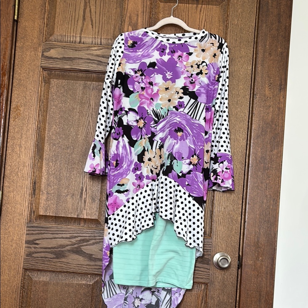 Floral High Low Top/ Skirt set with Polka Dots